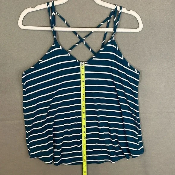 Papermoon Strappy Striped Teal White Loose Fit Tank Top Women Size Small - Picture 3 of 7